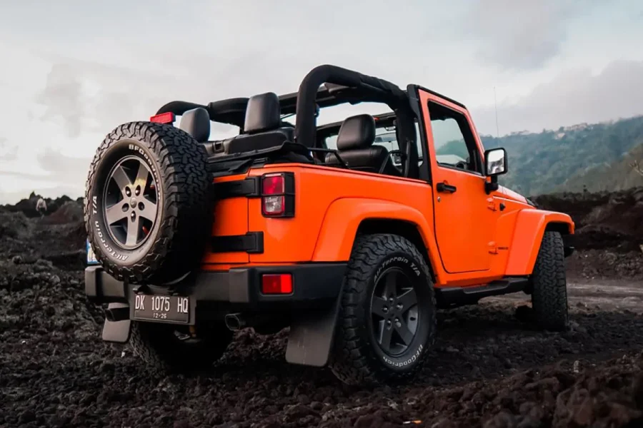 Jeep Rubicon Sahara Orange – Convertible & Off-Road Self-Drive Rental in Bali | The Fun Trev (BG.10)